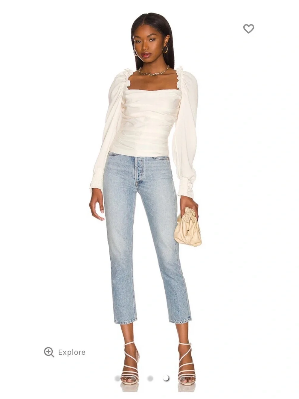 Astr the Label‎ Cream Puff-Sleeve Square Neck Top Size Small